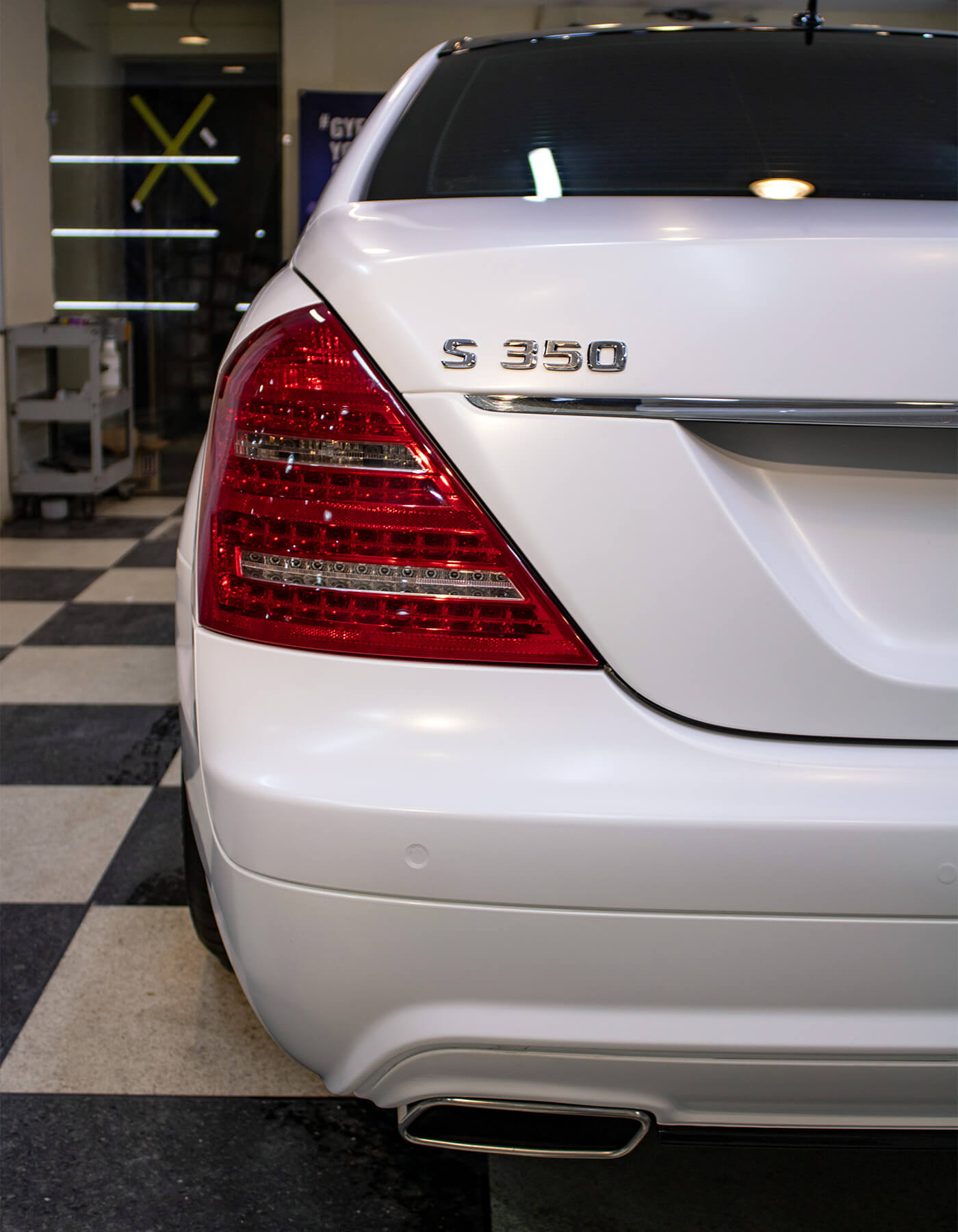 Image of 3M Satin White Wrap on Mercedes S350. Wrapped by Protek Car Care Pakistan